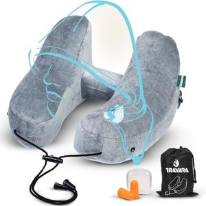 Inflatable Travel Pillow - Neck Pillow Airplane - Travel Neck Pillow - Airplane Pillow - Neck Support - Travel Pillow for Sleeping - Travel Pillows for Airplanes (Grey)