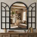 Arched Window Mirrors for Wall, Wooden Rustic Farmhouse Mirror for Wall Decor 26 x 38 Black, Decorative Wall Mirror Arch for Living Room, Bedroom, Bathroom, Fireplace, Farmhouse