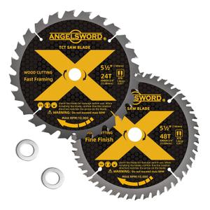 ANGELSWORD 5-1/ 2 Inch Circular Saw Blade for Ultra-Nice Wood Cutting, 24T&48T, Includes bushings for 10mm Arbor