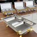 Chafing Dish Buffet Set 4 Pack, 9.5 QT Stainless Steel Chafing Dishes for Buffet Elegant Gold and Silver Colors Catering Chafer Warmer Set with Full,Half,1/3 Food Pan, for Parties Wedding