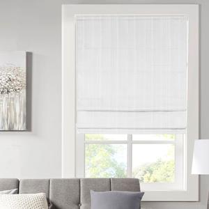 Madison Park Galen Cordless Roman Shade, 29"W x 64"H, Sheen White – Room Darkening, Thermal Insulated, Energy Efficient Window Blind with Subtle Sheen Basketweave Fabric for Privacy