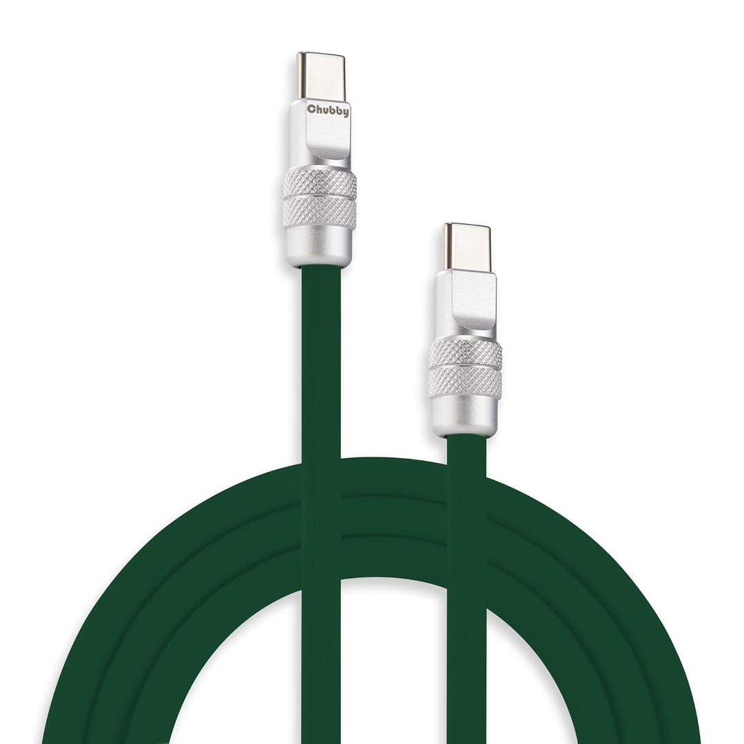 chubbycable Chubby 2.0 USB C 240W Fast Charging Cable Silicone Soft Durable USB C Cable Extra Thick Charger Cord Compatible with iPhone 17-15 Series iPad, Dark Green, Type-C to Type-C, 9.8FT