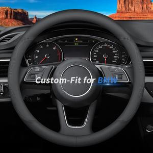 Custom-Fit for BMW Steering Wheel Cover, Premium Leather Car Steering Wheel Cover with Logo, Non-Slip, Breathable, for BM-W Accessories (B-Style,for BMW)