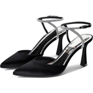 Coutgo Women Rhinestone Heels Kitten High Satin Pumps Pointed Toe Sparkly Sexy Wedding Dress Shoes (8.5, Black)