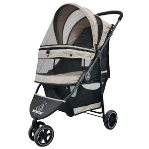 ROODO 3 Wheel Dog Pet Cat Stroller Best Lightweight Foldable Compact Portable Jogger All Terrain Travel Pet Gear Puppy Kitty Stroller for up to 30lbs Medium Small Dogs and Cats(Light Khaki) (Light khaki)