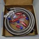 12FT 6AN Fuel Line Hose AN6 3/8" Silver Stainless Steel Braided CPE Tube Oil Fuel Gas Hose w/ 6 pcs Fitting Connectors Red & Blue