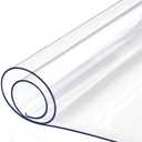 24 X 60 Inch Clear Plastic Tablecloth Table Protector Eco Thicken Protective Desk Blotter Mat Cover Waterproof Wipeable Tablecloth Roll Easy Clean PVC Vinyl Dining Coffee Tabletop Protection Liner Pad (New Version Clear Color)