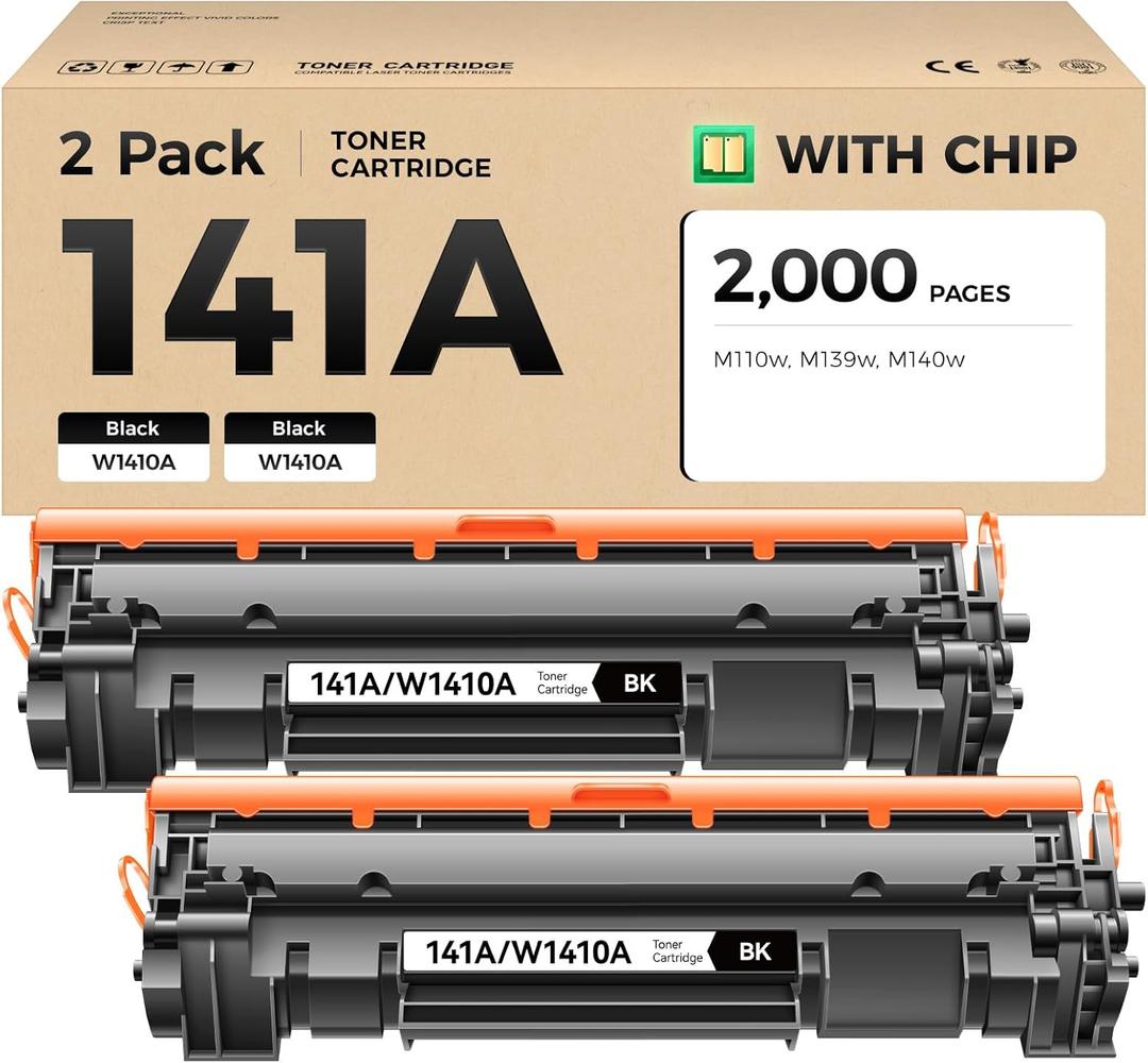 141A Toner Cartridge 2-Black with chip High Yield Replacement for HP 141A W1410A 141X W1410X Compatible with HP Laserjet Pro M110w MFP M140w Printer Ink M110we M140we M139we M139 Laser All-in-One Copy