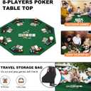 48 Inch Foldable Poker Table Top for 8 Players, Octagon Poker Table Topper with Chips Tray & Cup Holders, Professional Texas Holdem Poker Table Mat with Carrying Bag for Card Casino Games (Green)