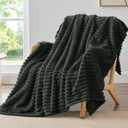 BEDELITE Fleece Throw Blanket for Couch - 300GSM Soft & Warm Fluffy Charcoal Grey Blanket, Decorative and Giftable Striped Blankets for Women, Men, 50"x60"
