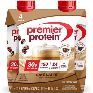 Premier Protein Shake, Café Latte with Caffeine for Energy – 30g Protein, No Added Sugar, 24 Vitamins & Minerals to Support Immune Health, 11 fl oz, 4 Pack (EXP 03/26/27)