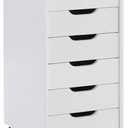 Linon Home Decor Products Corinne Six Drawer Storage, White Wash Rolling Cart