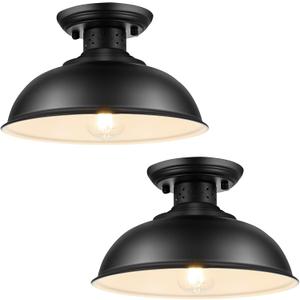 LOEHINLE 2PCS Semi Flush Mount Ceiling Light, Industrial Close to Ceiling Lighting Fixtures, Rustic Vintage Metal Black Ceiling Lamp for Kitchen Island Bedroom Hallway Farmhouse, 13in, 2 Pack