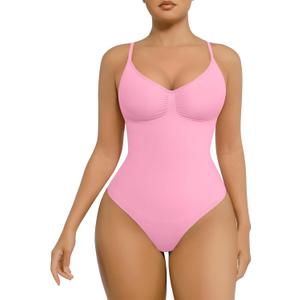 FeelinGirl Shapewear Bodysuit for Women Tummy Control Waist Bodysuit Thong Shapewear Body Shaper Going Out (Pink, XL)