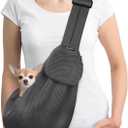 SlowTon Dog Carrier Sling - Thick Padded Shoulder Strap Adjustable Dog Carriers for Small Dogs, Puppy Carrier Purse for Pet Cat with Front Zipper Pocket Safety Belt Machine Washable (Grey Mesh S)