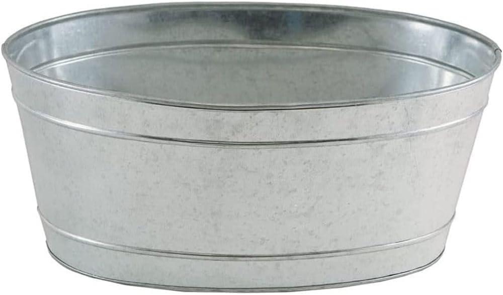 Mini Oval Galvanized Steel Tub Zinc Coated Metal Bucket for Chilling Beverages Serving Drinks Gardening Flower Pots or Rustic Farmhouse Decor