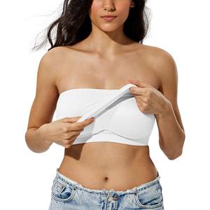 ZeroBound Tube Tops for Women with Built-in Shelf Bra Basic Backless Strapless Top, Bandeau Going Out Crop Tops, Cute Sleeveless Y2K Summer Clothes White Small