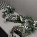 6 Feet Snow Flocked Christmas Garland for Mantle White Garland with Silver White Balls Snowflake Pine Cones for Fireplace Table Centerpiece Front Door Staircase Decoration (Silver, Green)
