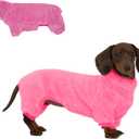 Dachshund Dog Fleece Jumpsuit Turtleneck Sweater, Suitable for Dachshunds, Winter Soft Cozy Dog Pajamas Clothes (Neon Pink, Large)