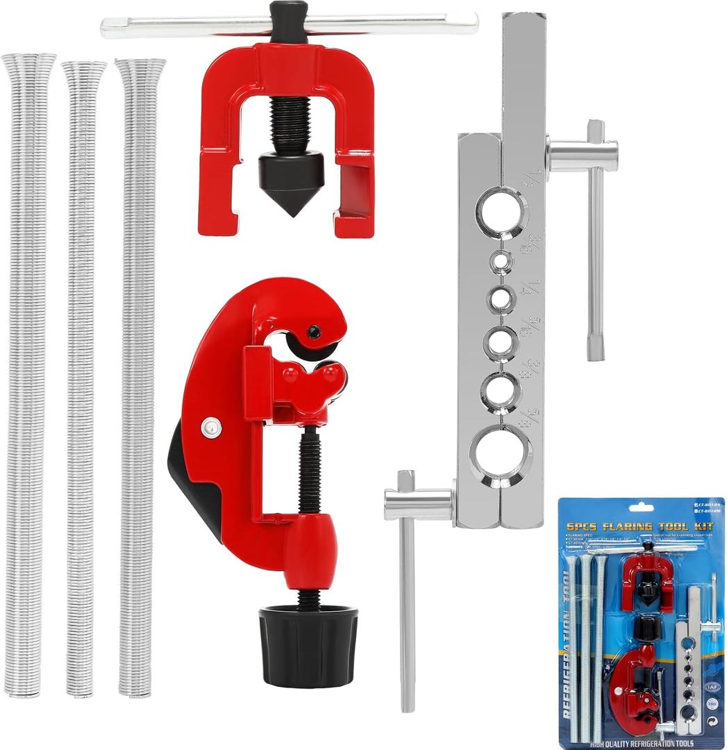 6 Piece Pipe Tool Set, Ratchet Pipe Bender, Copper Pipe Cutter, Flaring Tool HVAC, Ideal for HVAC, DIY, and Automotive Repair