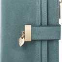 Pomelo Best Wallet Women Bifold Leather Wallets for Women Credit Card Holder with ID Window Zipper Coin Pocket Suede Blue