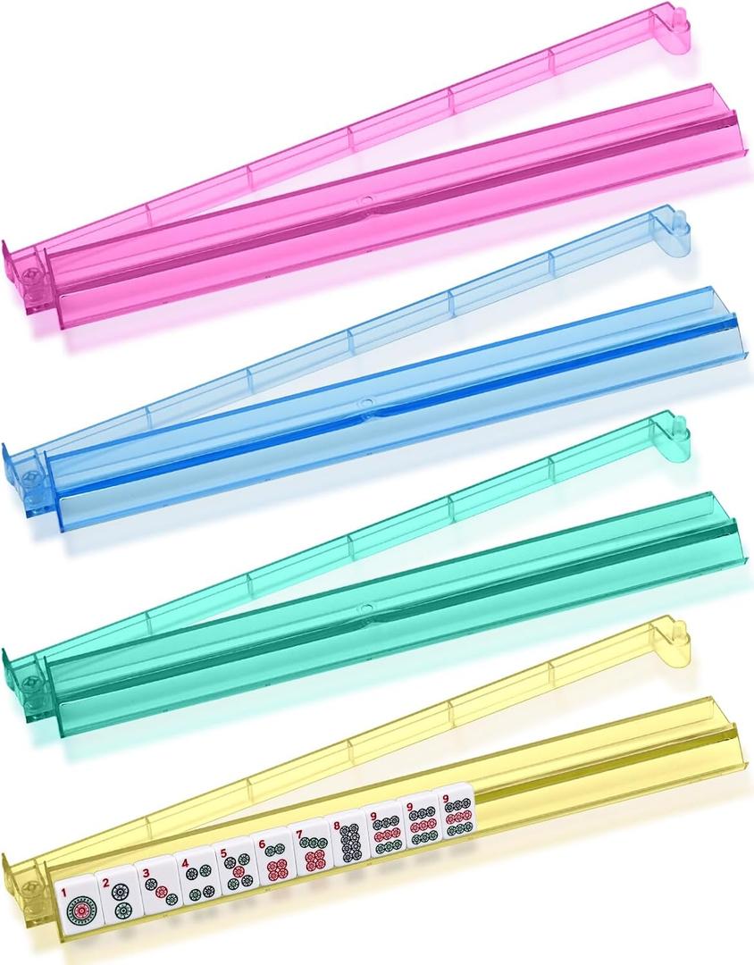 Mahjong Racks with Pushers Set of 4 Colors, 18.5'' Plastic American Mahjong Tile Racks, Mah Jongg Accessories Gifts for Mj Enthusiast