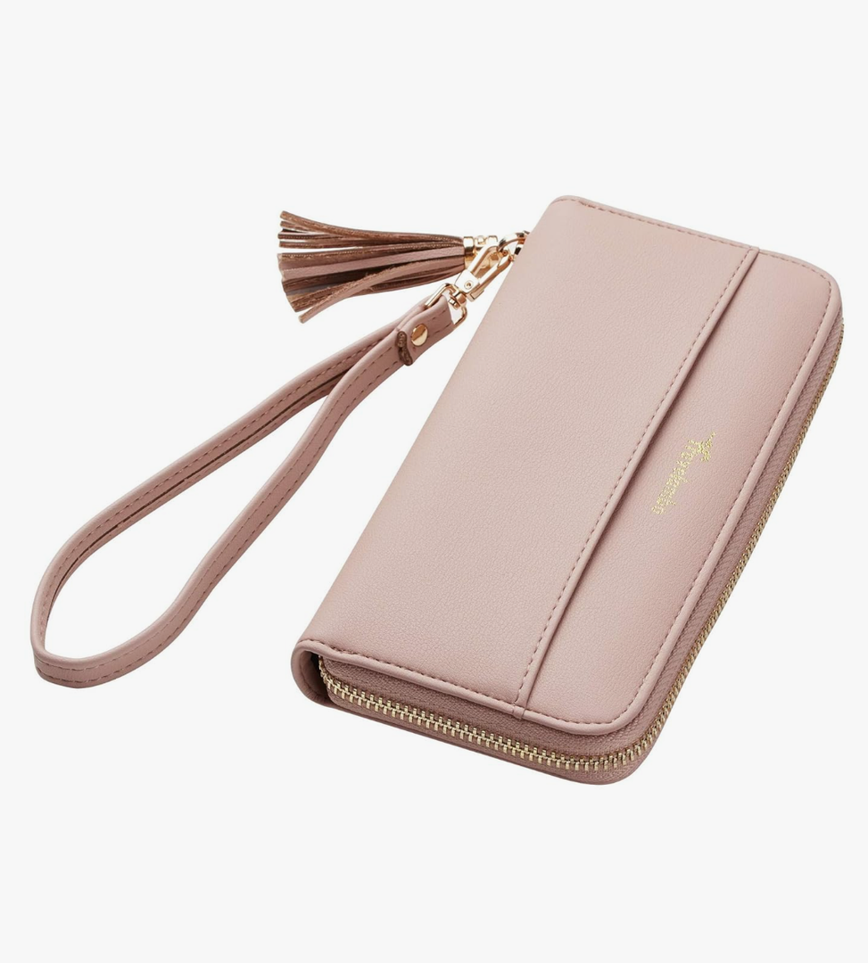 Travelambo Womens Wallet Tassel Bifold Ladies Cluth Wristlet Wrist strap Long Purse