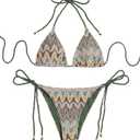 ZAFUL 2 Piece Triangle Bikini for Women Knitted Rope Halter Bikini Sets Sexy Bathing Suit Side Tie Swimsuits Beachwear S