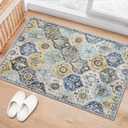 Lahome Moroccan Trellis Kitchen Rugs Non Slip Washable, 2x3 Rugs for Entryway Bathroom, Non-Slip Indoor Door Mat Ultra-Thin, Oriental Small Carpet for Bedroom Entry Elise, Yellow/Aqua (Faded Blue/Yellow)