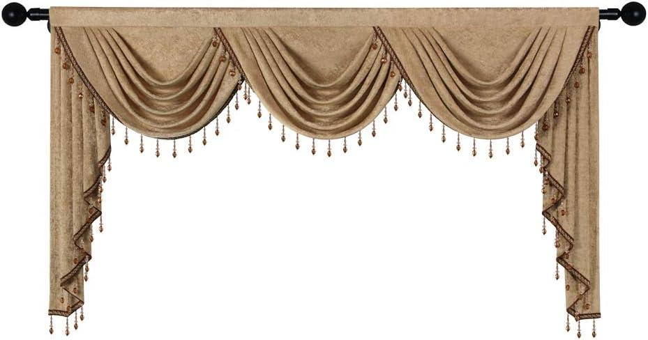 ELKCA Double-Sided Chenille Valance for Living Room,Coffee Curtains Valance with Beads for Bedroom,Rod Pocket (W79Inch,1 Panel)