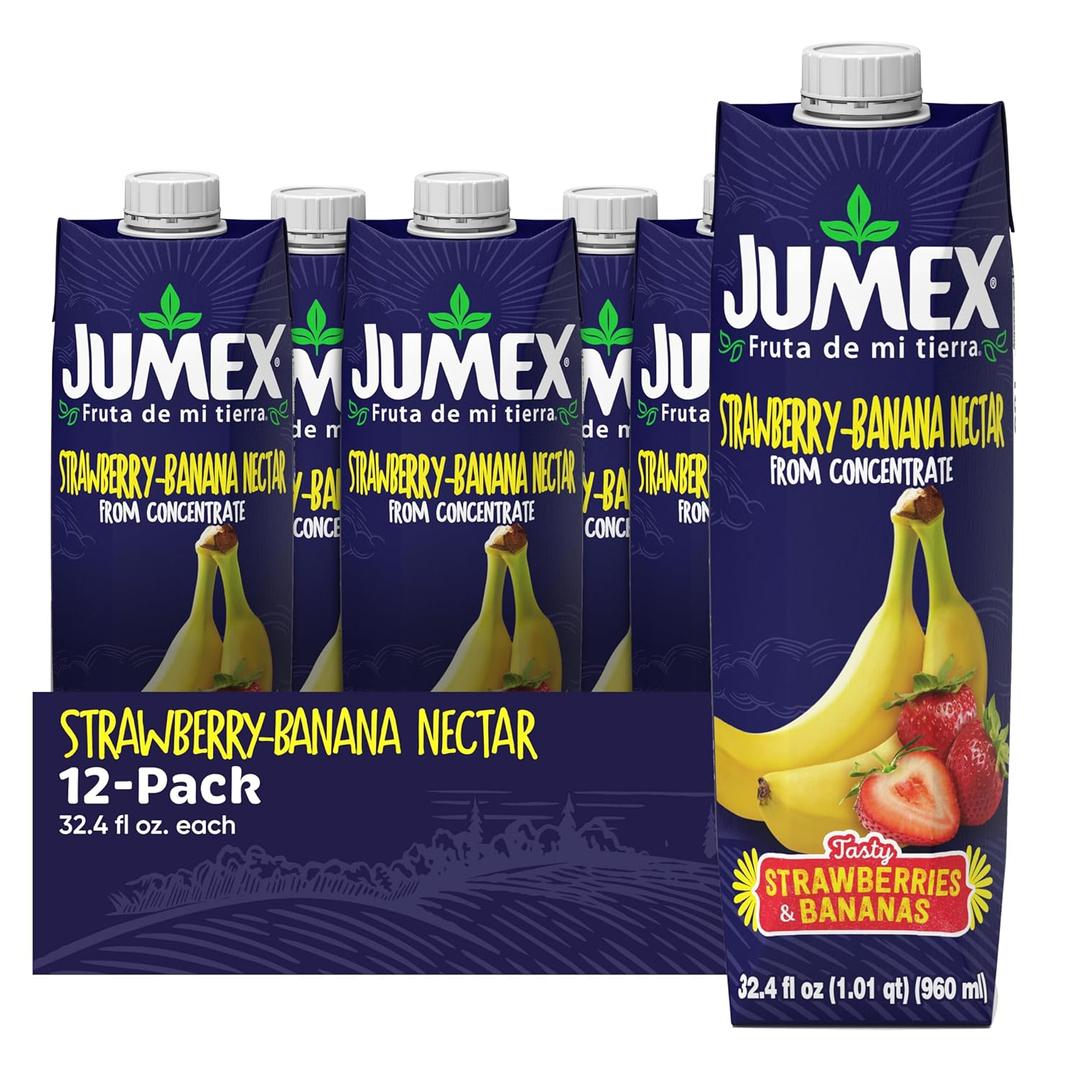 Jumex Strawberry Banana Nectar Juice - Made with Fresh Fruit Puree - Tropical Fruit Juice Concentrate for Smoothie Mix, Cocktail Mixers, Kids Drinks & Mexican Beverages - 32.4oz, 12 Pack Carton (Exp: August 27, 20205)