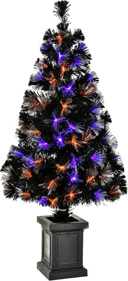 National Tree Company Pre Lit Artificial Tree Decoration, Black, Fiber Optic, LED Lights, Plug in, Halloween Collection, 4 Feet