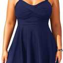 Aqua Eve Plus Size Tankini Swimsuits for Women Two Piece Bathing Suits Flowy Swim Dress with Shorts Navy Blue, 20W