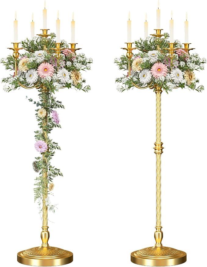 mopam 2Pcs Gold Floor Candelabra, 5 Arms Antique Candlestick Holder
50 Inch Line Styling Candelabra Centerpiece, Decor for Wedding, Ceremony & Party