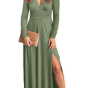 ANRABESS Women Summer Deep V Neck Short Sleeve Dresses Slit Elegant Wedding Guest Formal Cocktail Evening Maxi Long Dress, Medium