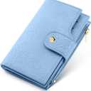 Women's Bifold Wallet, RFID Blocking Credit Card Holder with Zipper, Travel Cute Coin Pocket Wallet for Ladies, Blue