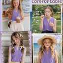 Ficerd Girl's Tank Tops V Neck Sleeveless Summer Shirts Kids Pleated Loose Blouse Dressy Casual Curved Hem Tees 5-14 Years (Purple)