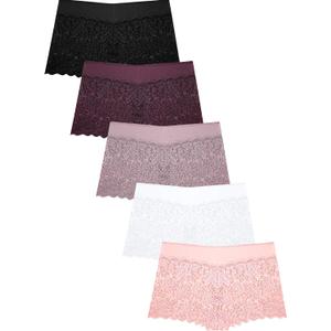 Womens Underwear Lace Boy Shorts Breathable Panties Stretch Cotton Waistband Underwear Women 5 Pack (Small)