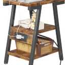 SIde Table with Charging Station, Small End Tables with Lucky 7 Metal Shape, 3-Tier Nightstand with Outlets and USB Ports, Adjustable Leveling Feet, Side Table for Living Room, Bedroom (Rustic Brown)