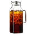 2 Quart (2 Liter 68 oz) Square Glass Pitcher with Lid and Spout, Water Pitchers with Handle for Fridge, Borosilicate Glass Carafe for Hot/Cold Drink, Large Jug for Iced Tea, Coffee,Juice,Milk,Beverage