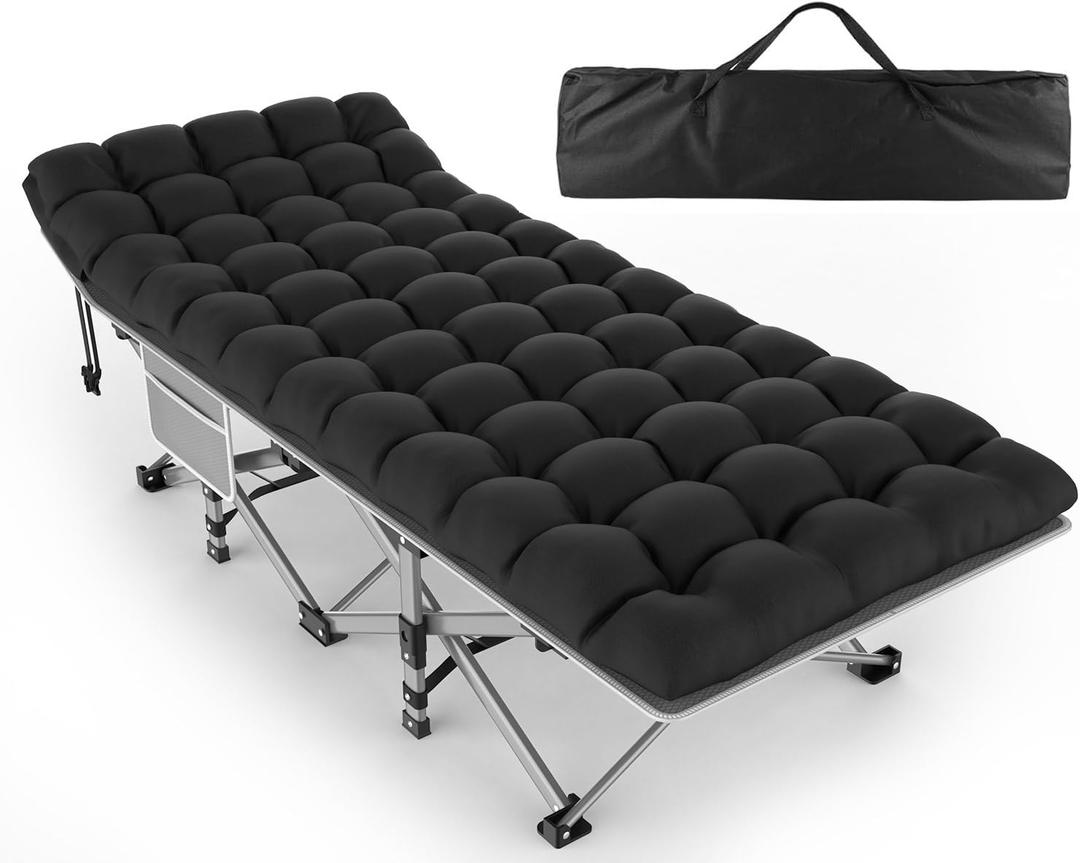 ZENPETIO Camping Cot for Adults, Heavy-Duty Portable Cot Bed with Mattress, Foldable Padded Sleeping Cots for Camping Travel Tent Day Bed Outdoor & Home Guest, Max Load 500 LBS, 75x28x15, Basic - 75x28x15"