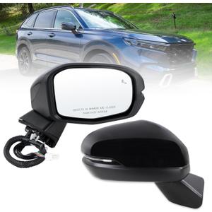 Right Passenger Side Mirror Compatible With 2023-2027 Honda CRV CR-V With Power Glass Manual Folding Heated Turn Signal Blind Spot Black Replace#76208-3A0-A91(8Pins)