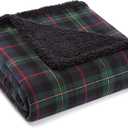 Eddie Bauer - Throw Blanket, Brushed Fleece & Plush Sherpa Bedding, Throw Blanket for Couch & Bed (Pine Tartan Dark Green, 50" x 60")