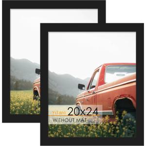 20x24 Picture Frame, Wooden Poster frame for 20 x 24 in Photos and Art Prints, Horizontal or Vertical Wall Mounting, Black 20 x 24 Poster Frame, 2 Pack.