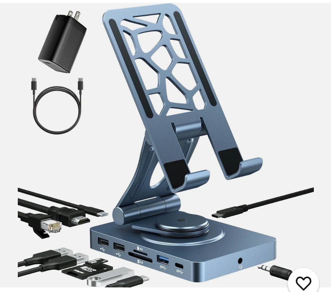 iPad Docking Station Stand, 11-in-1 Adapter with 4K@120Hz HDMI, 10Gbps USB Ports