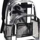 Vorspack Clear Backpack Heavy Duty PVC Transparent Backpack with Reinforced Strap Stitches & Large Capacity for College Workplace Security - Black