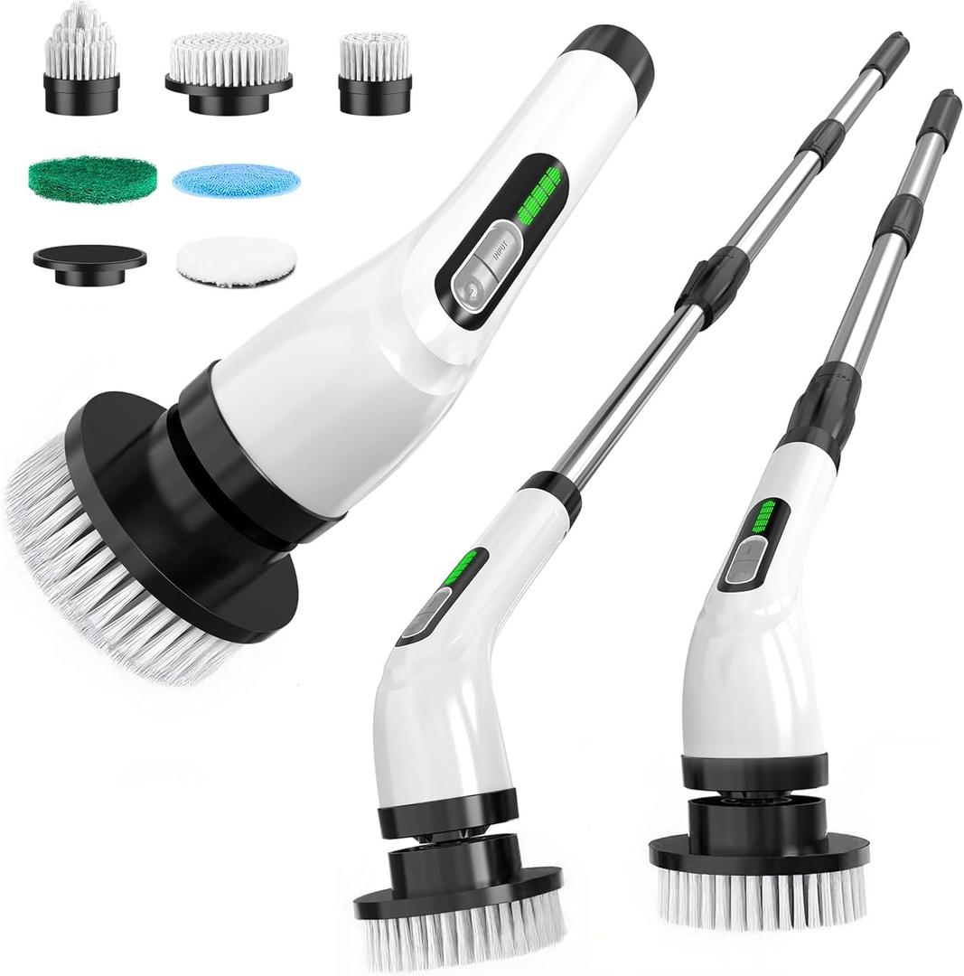 Electric Spin Scrubber for Cleaning Bathroom: Cordless Power Shower Scrubber - Electric Cleaning Brush for Tile Tub (Black&white)