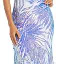Glam Feather Sequin Gown W/Strappy Lace-Up Back & V-Neckline - Evening Cocktail Dress (Blue), Size 