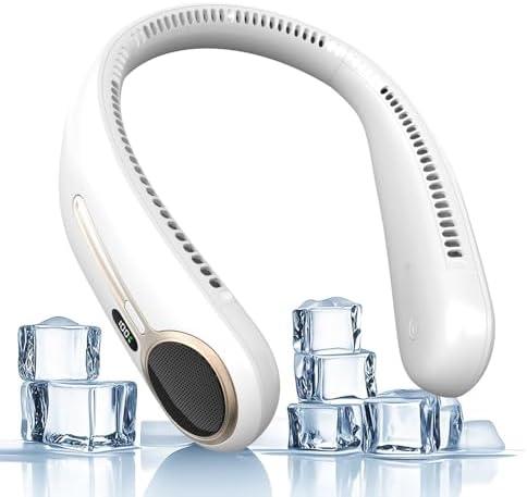 Portable Neck Fan,Hands Free Personal Wearable Bladeless Fan,6000mAh USB Rechargeable,360° Cooling,LED Display,4-Speeds,Birthday Gifts for Men Women Dad Mom,Valentines Day Gifts for Her Him (White)