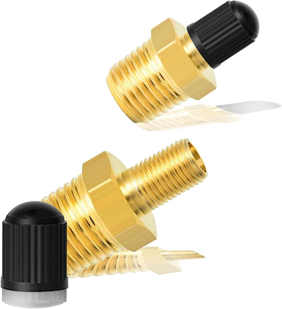 Pack of 2 1/4 Brass Air Inflator Adapter, Car Container Expansion Tank Inflation Nozzle, Pressure Tank Barrel Sealing Air Spring Suspension, Suitable for Most Cars(2pcs-Gold)
